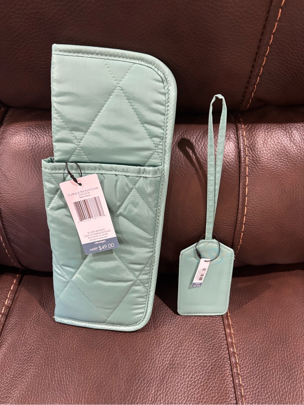 Vera Bradley Beryl Green Quilted Iron/Curling Tool Cover and Luggage Tag